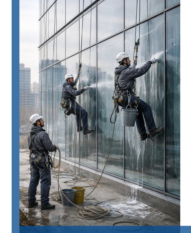 Промышленная мойка панорамных окон на высоте в Россоши