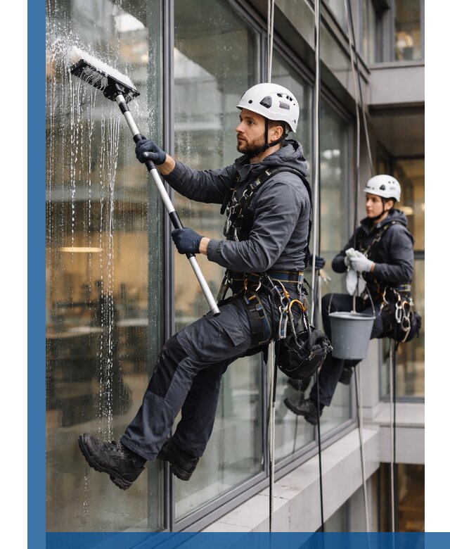 Профессиональная мойка витражей промышленными альпинистами в Россоши