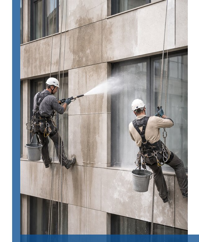 Послестроительная мойка фасада промышленным альпинизмом в Россоши