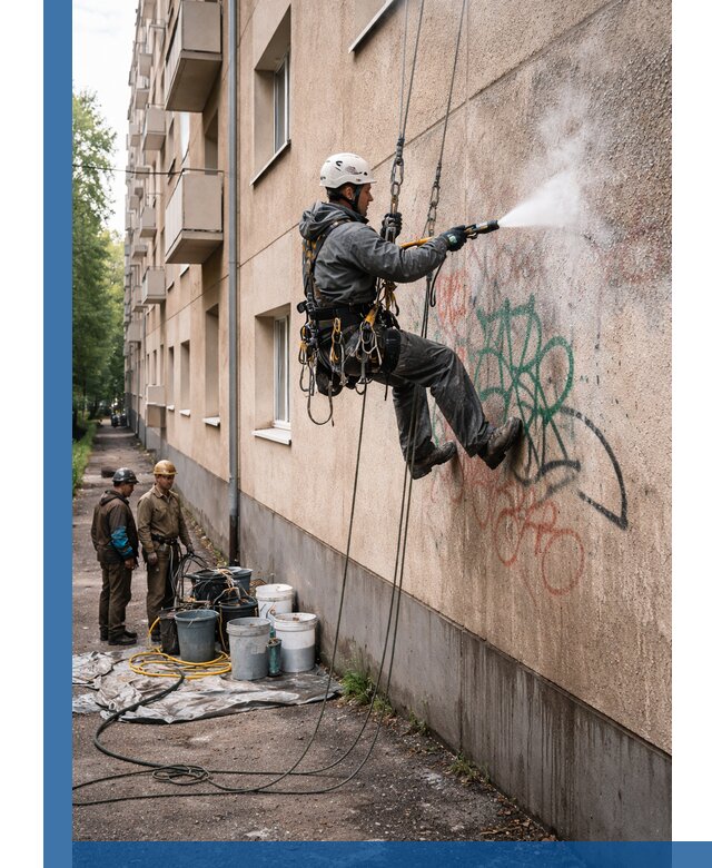 Удаление граффити с фасада в Россоши без следов и повреждений