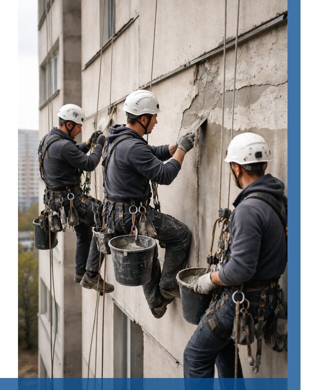 Ремонт бетонных элементов фасада в Россоши от 2592 р. | ВЫСОТНИК-Рсс