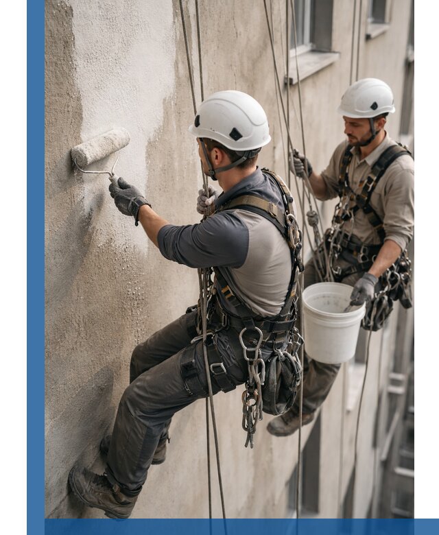 Грунтовка фасада на высоте в Россоши промышленными альпинистами