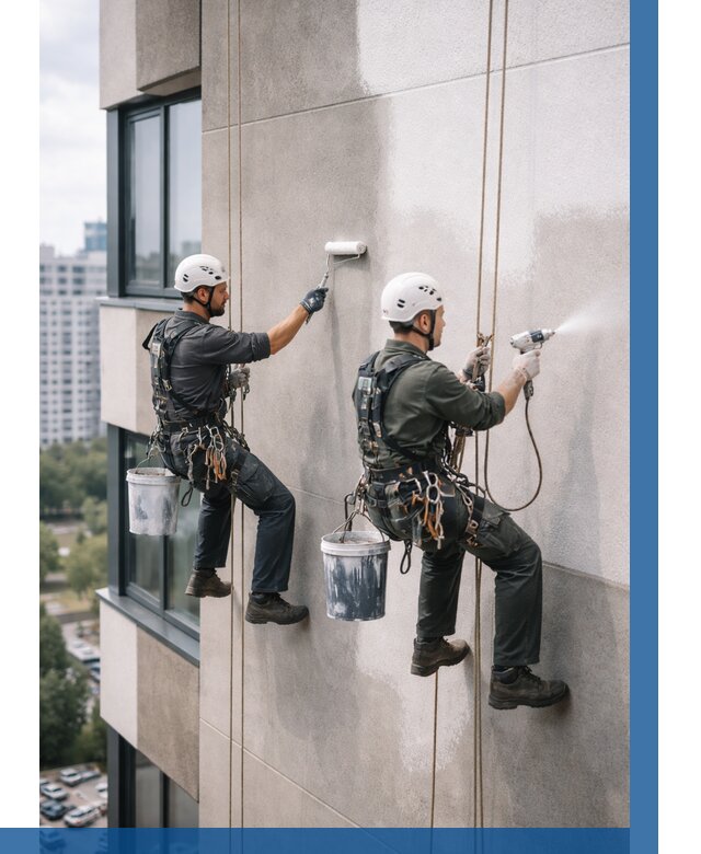 Покраска фасада альпинистами в Россоши от 311 р. | ВЫСОТНИК-Рсс