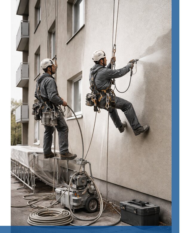 Безвоздушная покраска фасада в Россоши от 228 р/м² | ВЫСОТНИК-Рсс