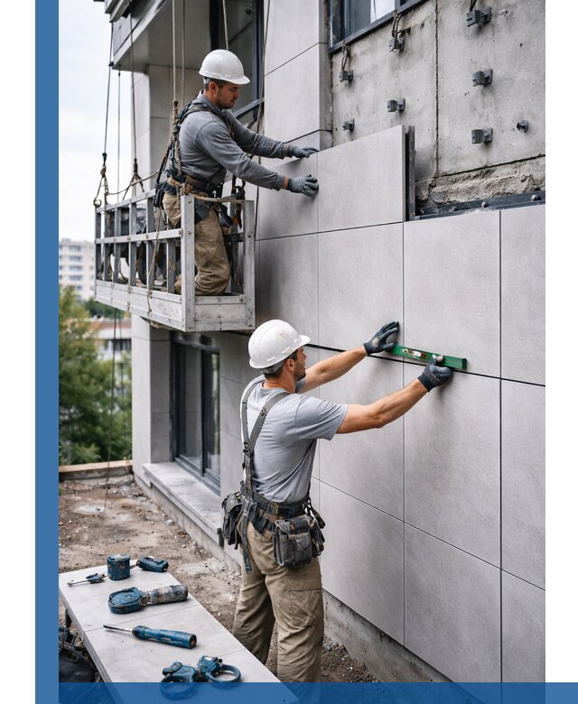 Монтаж керамогранита на фасад в Россоши под ключ с гарантией качества