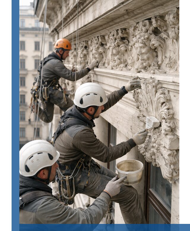 Реставрация фасадной лепнины с высотными работами в Россоши