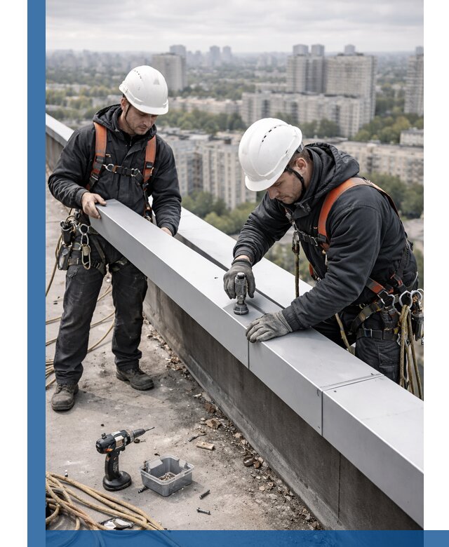 Монтаж парапетных крышек и ограждений кровли в Россоши