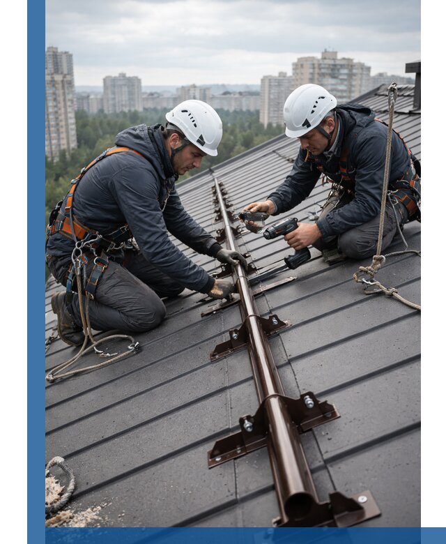 Монтаж снегозадержателей на кровле зданий в Россоши под ключ