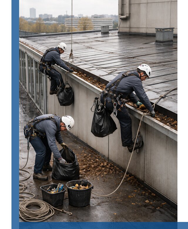 Очистка кровли по периметру в Россоши силами промышленных альпинистов