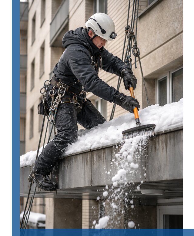 Очистка козырьков от снега в Россоши круглогодично безопасно