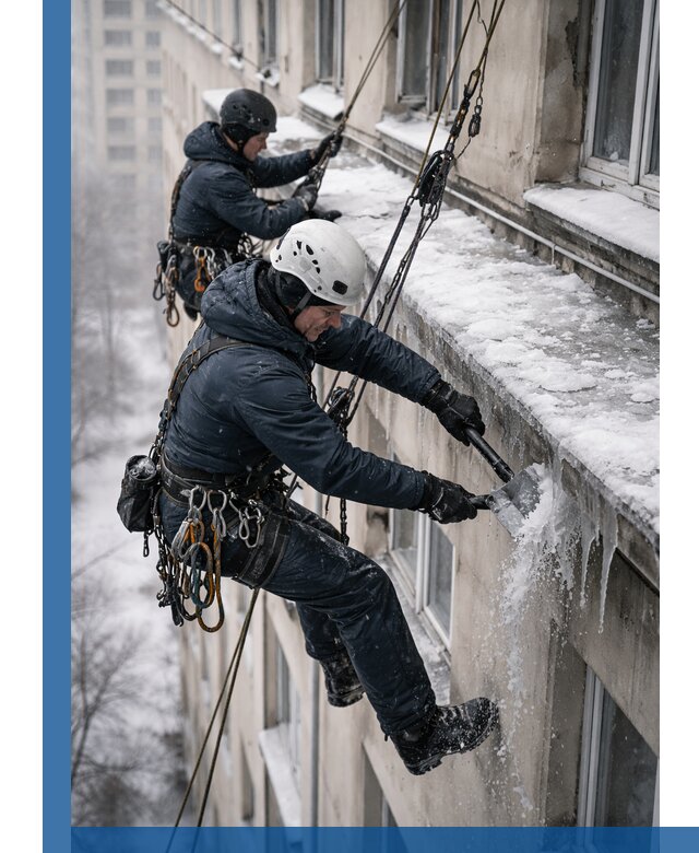 Удаление наледи и сосулек с карнизов в Россоши профессионально