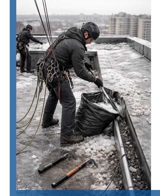 Аварийная очистка кровли в Россоши от промальпинистов