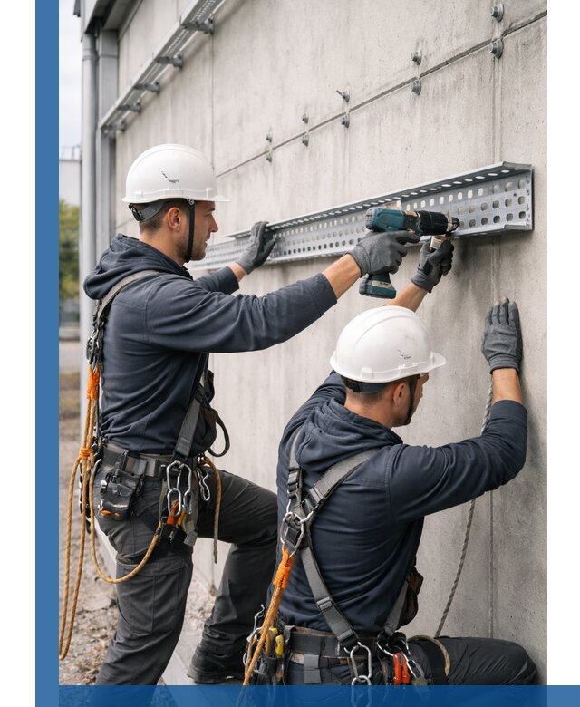 Монтаж кабельных лотков на фасаде зданий в Россоши с гарантией