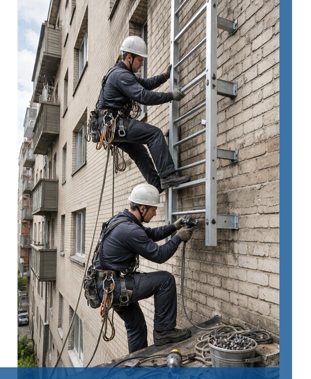 Монтаж пожарной лестницы в Россоши от 25923 р заказать у ВЫСОТНИК-Рсс