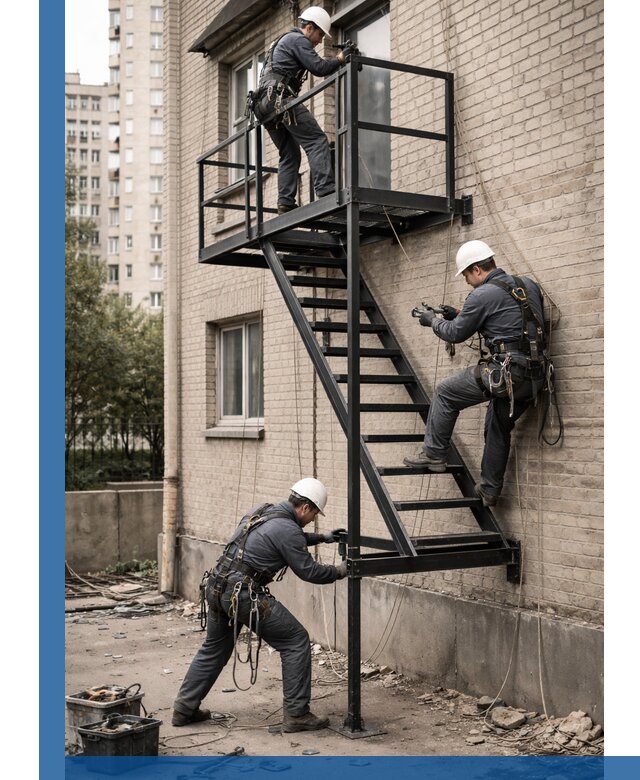 Монтаж пожарной лестницы в Россоши, установка и крепление