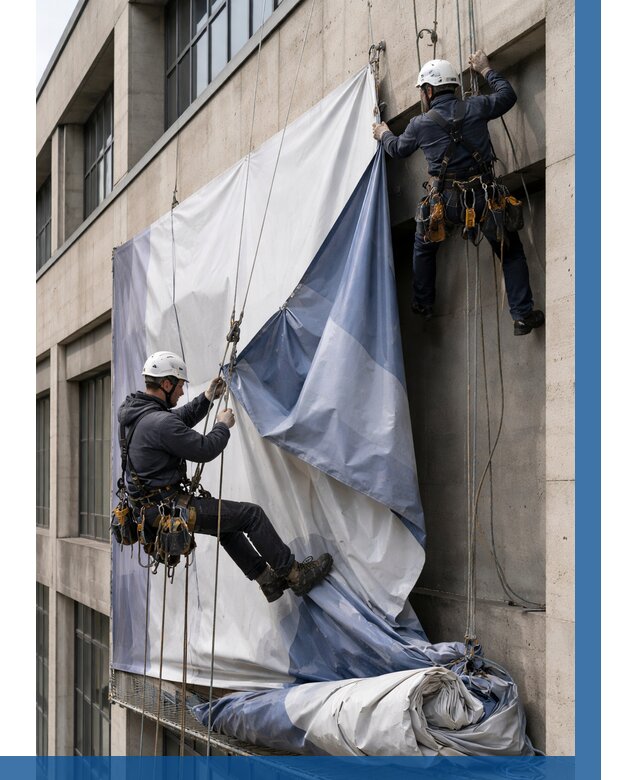 Демонтаж баннеров с фасада в Россоши от 4666 р. | ВЫСОТНИК-Рсс