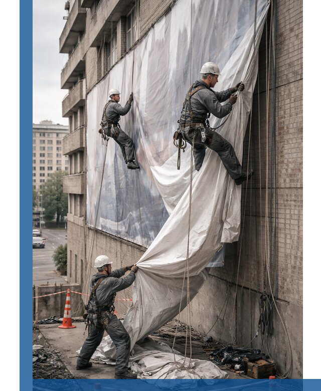 Демонтаж баннеров с фасада в Россоши оперативно и безопасно