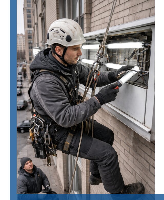 Профессиональная замена ламп в наружной вывеске в Россоши