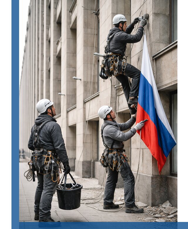 Профессиональная установка флагов на фасаде в Россоши