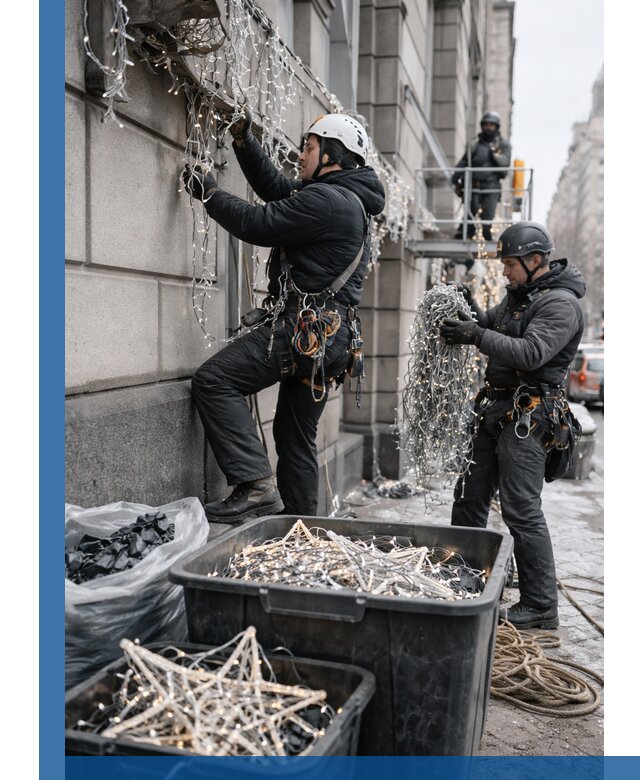 Демонтаж новогоднего оформления и гирлянд в Россоши