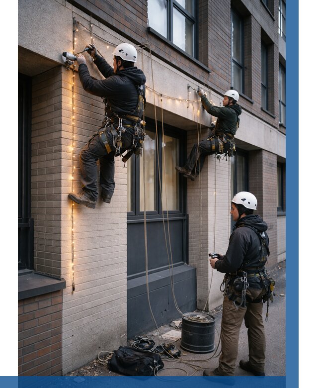 Монтаж гирлянд на фасаде в Россоши от 3629 р. | ВЫСОТНИК-Рсс