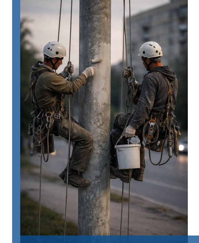 Покраска опор освещения и антикоррозийная защита в Россоши