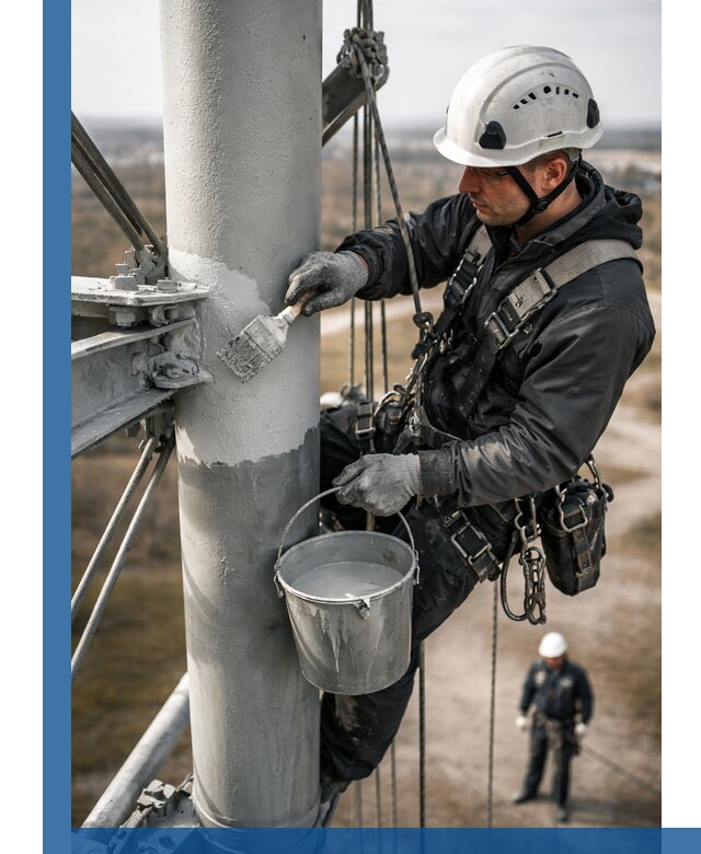 Покраска мачт связи в Россоши промышленными альпинистами