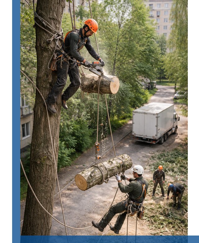 Спил деревьев альпинистами в Россоши, безопасно и без повреждений