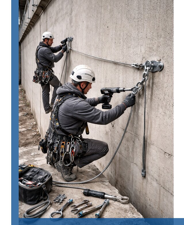 Монтаж анкерных линий высотной безопасности в Россоши