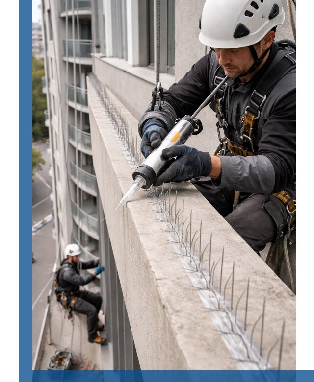 Установка шипов от птиц на фасадах и кровлях в Россоши